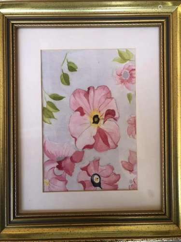 FRAMED WATERCOLOR OF FLOWER ON PAPER UNSIGNED
