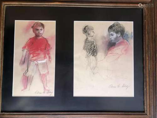 FRAMED WATERCOLOR OF BOY STUDY ON PAPER SIGNED BY