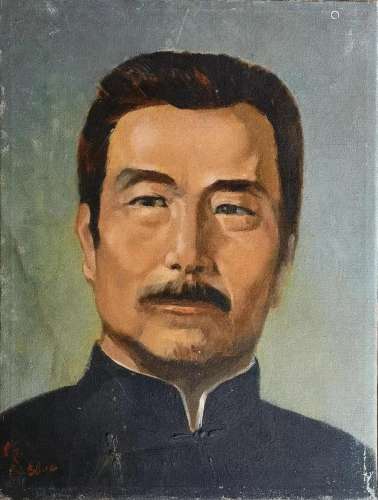 CHINESE OIL PAINTING ON CANVAS OF MAN PORTRAIT SIGNED BY WU ...