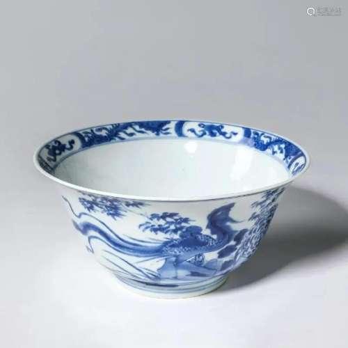 CHINESE PORCELAIN BLUE AND WHITE BIRD AND FLOWER BOWL