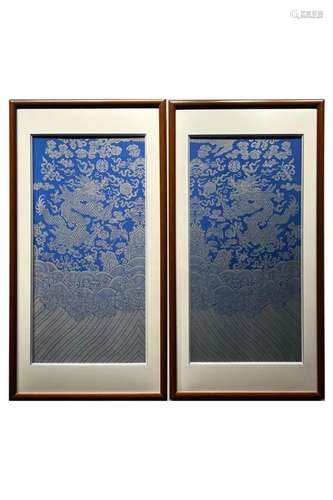 PAIR OF CHINESE BLUE KESI EMBROIDERY DRAGON ROBE