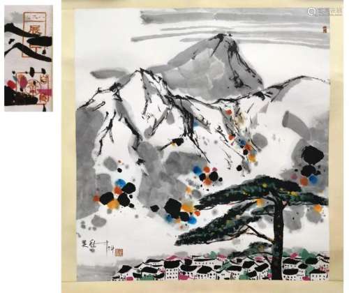 CHINESE SCROLL PAINTING OF MOUNTAIN VIEWS SIGNED BY WU GUANZ...