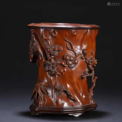 CHINESE BOXWOOD SHCOLAR BRUSH POT