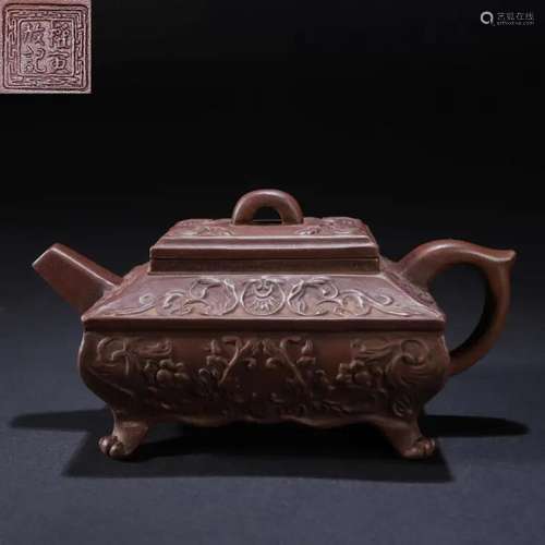 CHINESE YIXING ZISHA CLAY SQUARE TEA POT