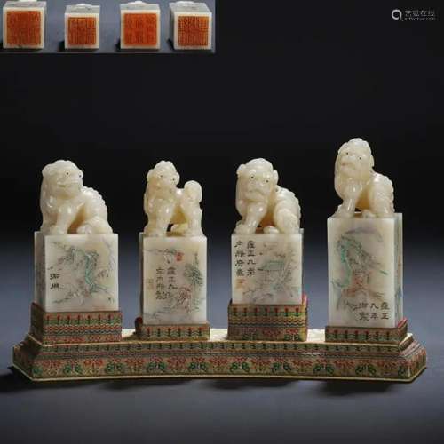 FOUR CHINESE SOAPSTONE BEAST SCHOLAR SEALS