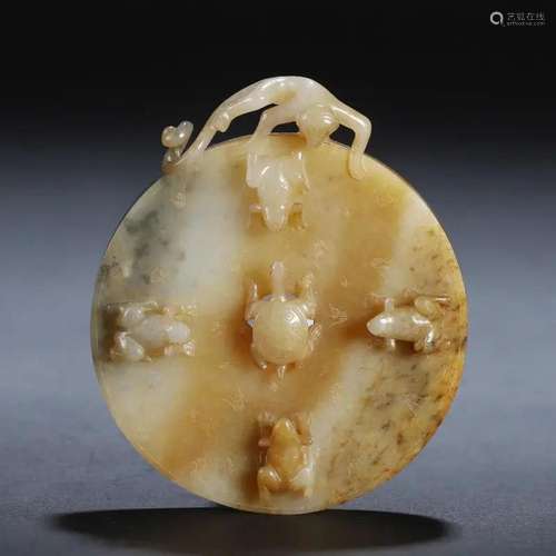 CHINESE ANCIENT JADE FROG BI DISK