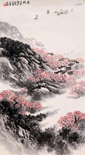 CHINESE SCROLL PAINTING OF RIVER VIEWS SIGNED BY SONG WENZHI