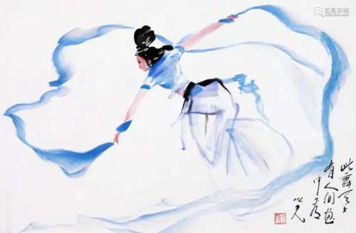 CHINESE SCROLL PAINTING OF DANCING GIRL SIGNED BY YANG ZHIGU...