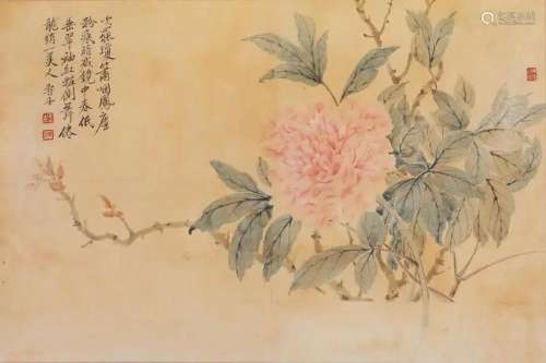 CHINESE SCROLL PAINTING OF FLOWER SIGNED BY DONG SHOUPING