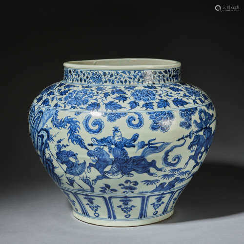 A blue and white 'figural' jar,Yuan dynasty