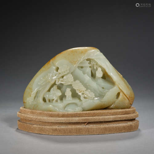 A jade hill carved with Landscape and figures,Qing dynasty