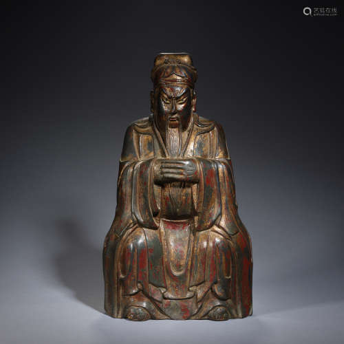 A copper Guangong,the god of fortune,Qing dynasty