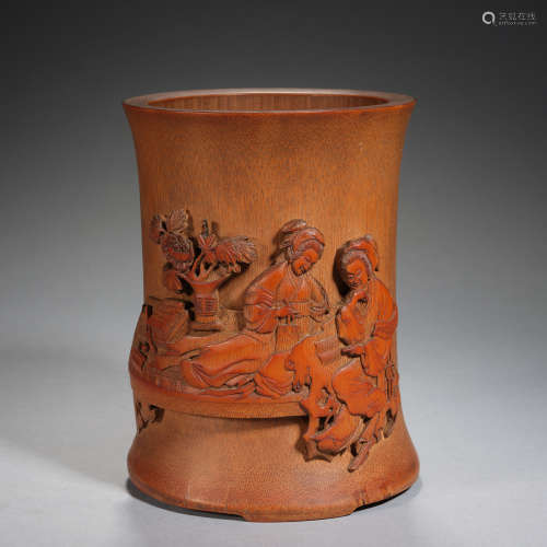 A finely carved 'ladies' bamboo brushpot, Qing dynasty