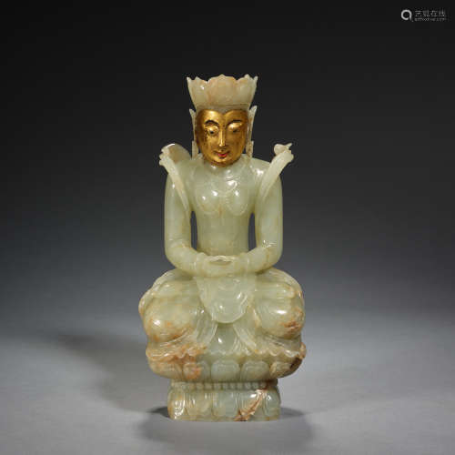 An incised and gilded jade buddha statue, Ming dynasty