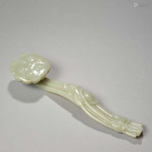 Celadon jade ruyi scepter carved with 'lotus root and lotus ...