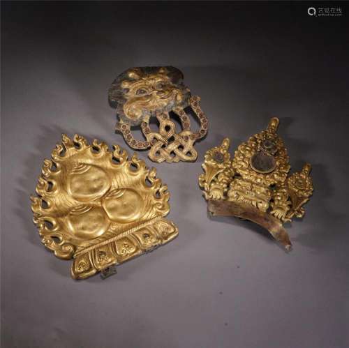 A GROUP OF BRONZE GILT BUDDHISM DECORATIONS
