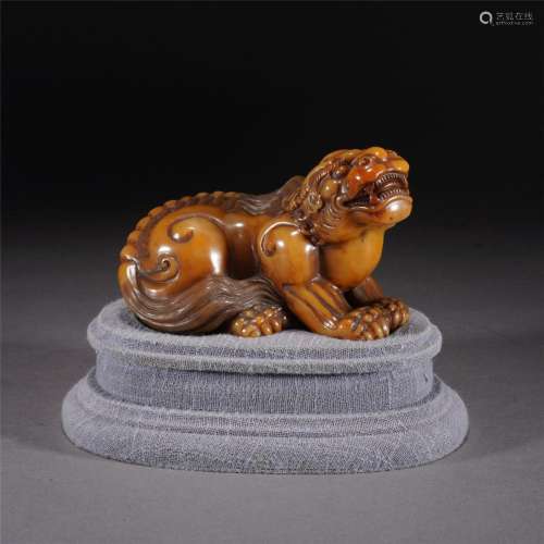 A CHINESE SOAPSTONE CARVING OF MYTHICAL BEAST