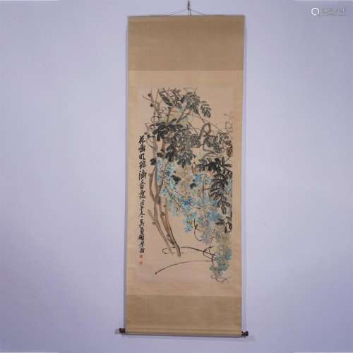 A CHINESE PAINTING OF BLUE WISTERIA