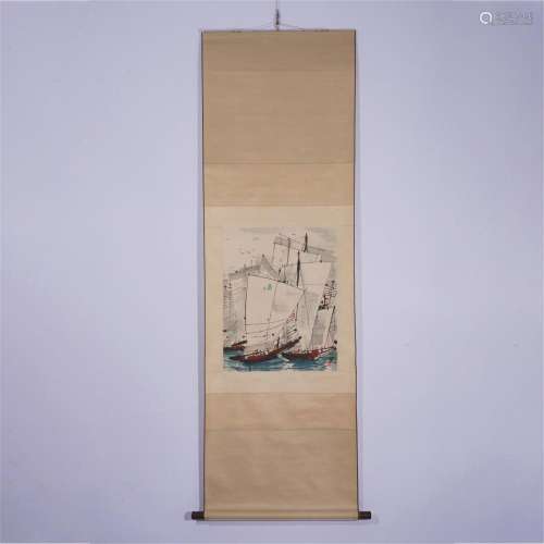 A CHINESE PAINTING OF SAILING BOATS