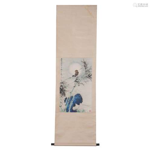 A CHINESE PAINTING OF SPARROW ON BAMBOO