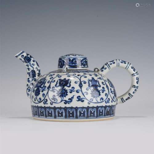 A CHINESE BLUE AND WHITE BABAO PATTERN EWER