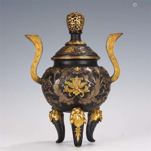 A CHINESE PARTLY GILT BRONZE INCENSE BURNER