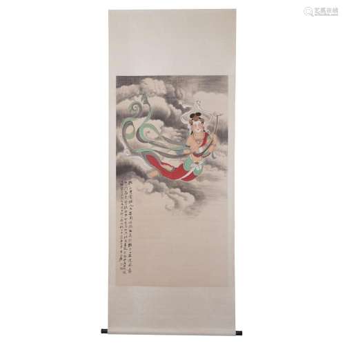 A CHINESE PAINTING OF FLYING DEITY