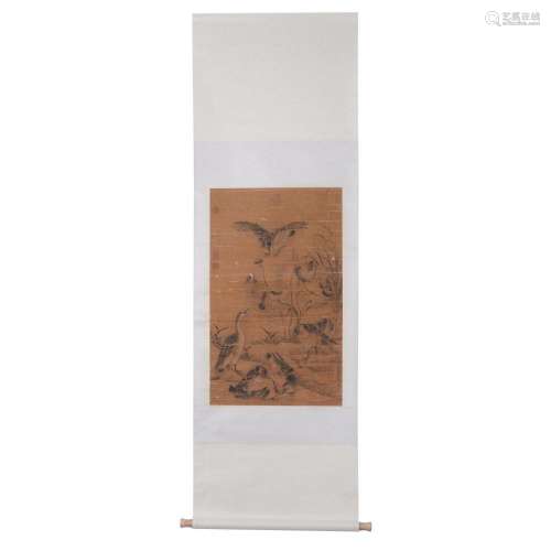 A CHINESE PAINTING OF LOTUS AND WILD GEESE