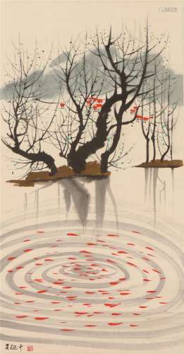 A CHINESE PAINTING OF TREES AND FISHES
