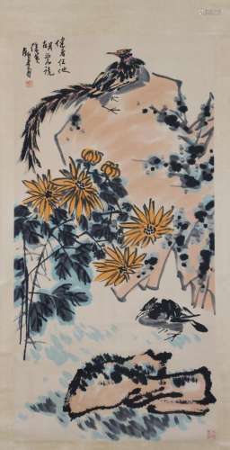 A CHINESE PAINTING OF BIRDS AND FLOWERS