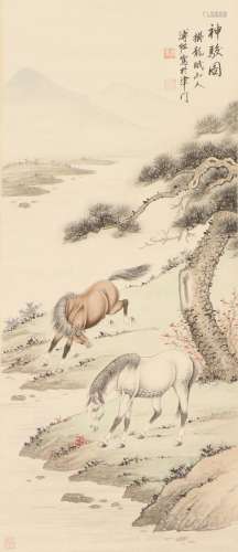 A CHINESE PAINTING OF TWO HORSES