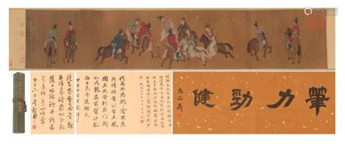 A CHINESE PAINTING OF FIGURE STORY WITH CALLIGRAPHY