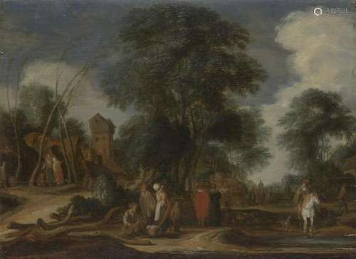 Attributed to Pieter Molyn, Dutch 1595-1661- A wooded rural ...