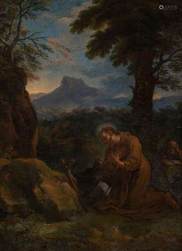 Roman School, Circa 1700- Saint Francis of Assisi at prayer ...