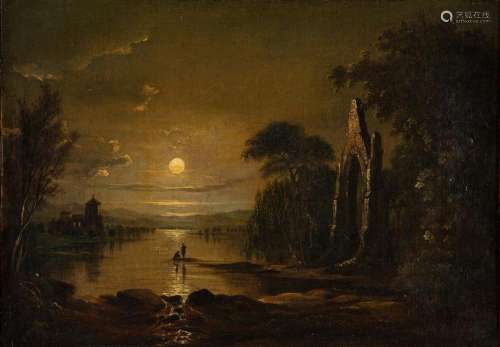 Follower of Sebastian Pether, British 1790-1844- A moonlit r...