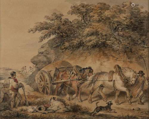 George Morland, British 1763-1804- Carting sand; pencil and ...