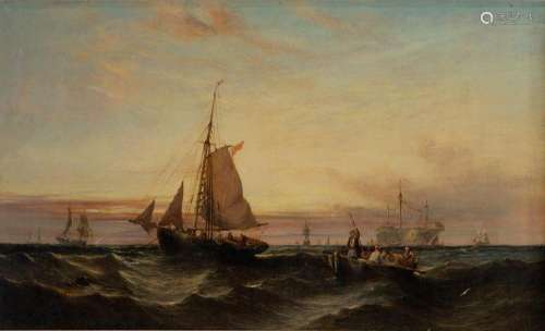 William Calcott Knell, British 1830-1876- Fishing boats at s...