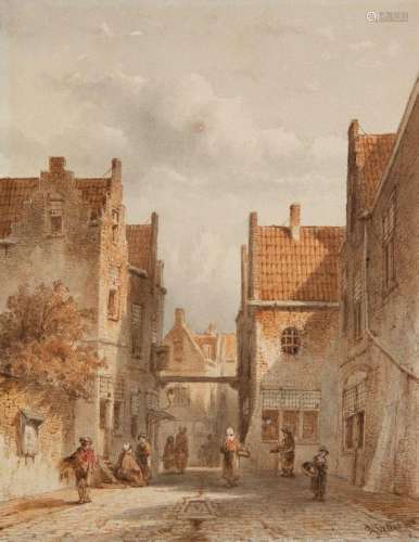 Petrus Gerardus Vertin, Dutch 1819-1893- Dutch street scene;...