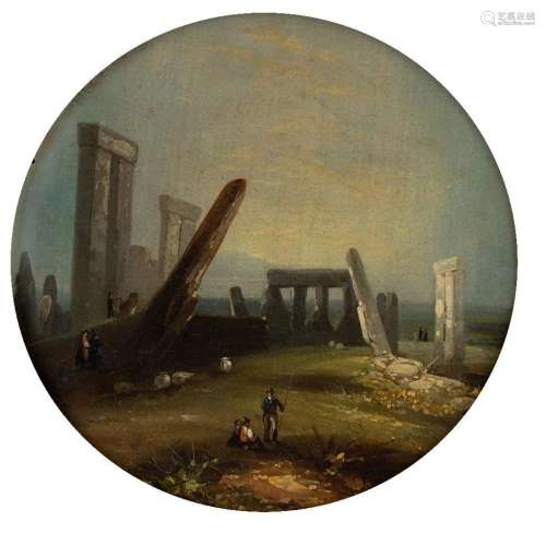 British School, early 19th Century- Stonehenge; oil on papie...