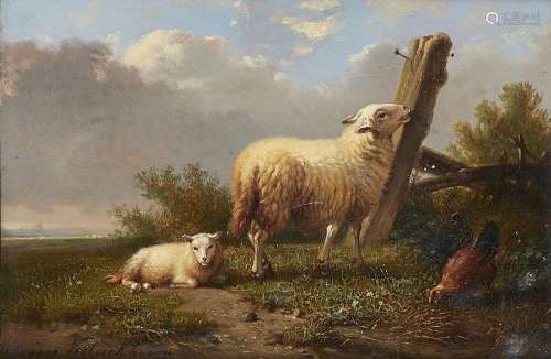 Eugène Joseph Verboeckhoven, Belgian 1798-1881- Sheep by a g...