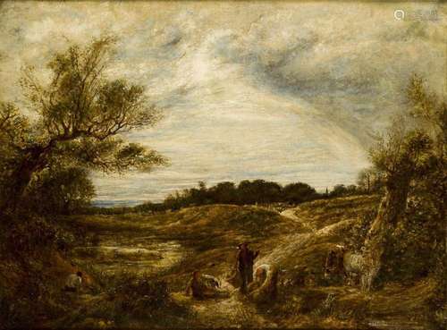 Circle of John Linnell, British 1792-1882- Landscape with fi...