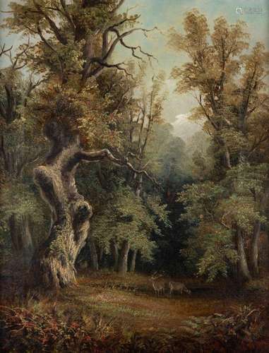 Joseph Mellor, British fl.1850-1895- Park scene with deer; o...