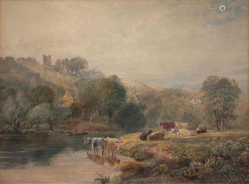 David Cox Jnr, British 1809-1885- Cattle watering on a river...