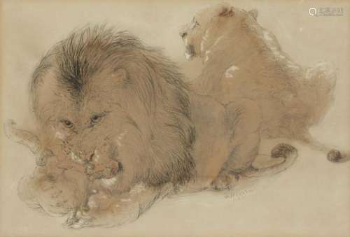 William Huggins, British 1820-1884- A lion and lioness; penc...