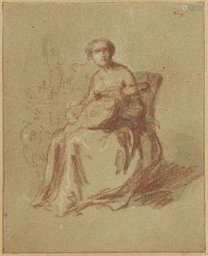 French School, late 18th Century- Study of a seated woman, h...