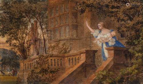 William Bell Scott, Scottish 1811-1890- A lady on a terrace ...