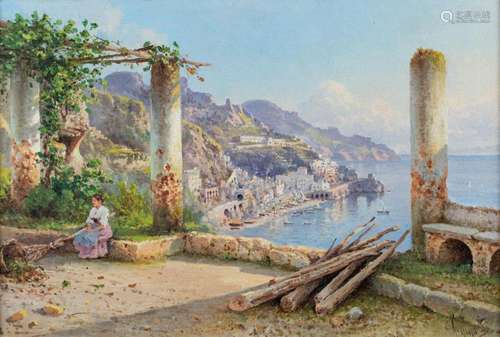 Guglielmo Giusti, Italian 1824-1916- View of the Amalfi Coas...