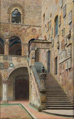 Sergio Cecchi, Italian / Swiss 1921-1986- Cortile del Bargel...