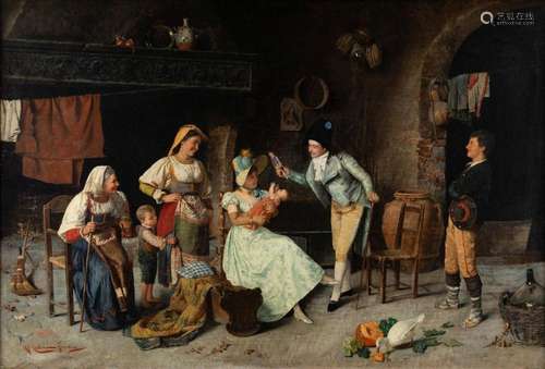 Giuseppe Costa, Italian 1852-1912- The new arrival; oil on c...