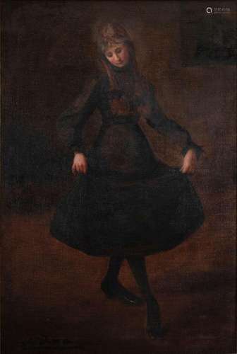 Ada Dumas, French 1868-1950- The Curtsey; oil on canvas, sig...